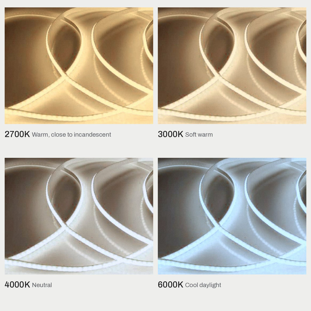 The four whites side by side: 2700K, 3000K, 4000K and 6000K