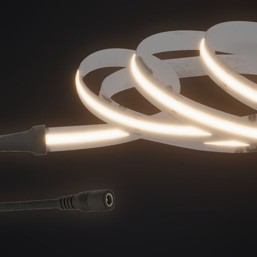 Linework COB strip in 3000K soft warm white, with 12V DC barrel socket