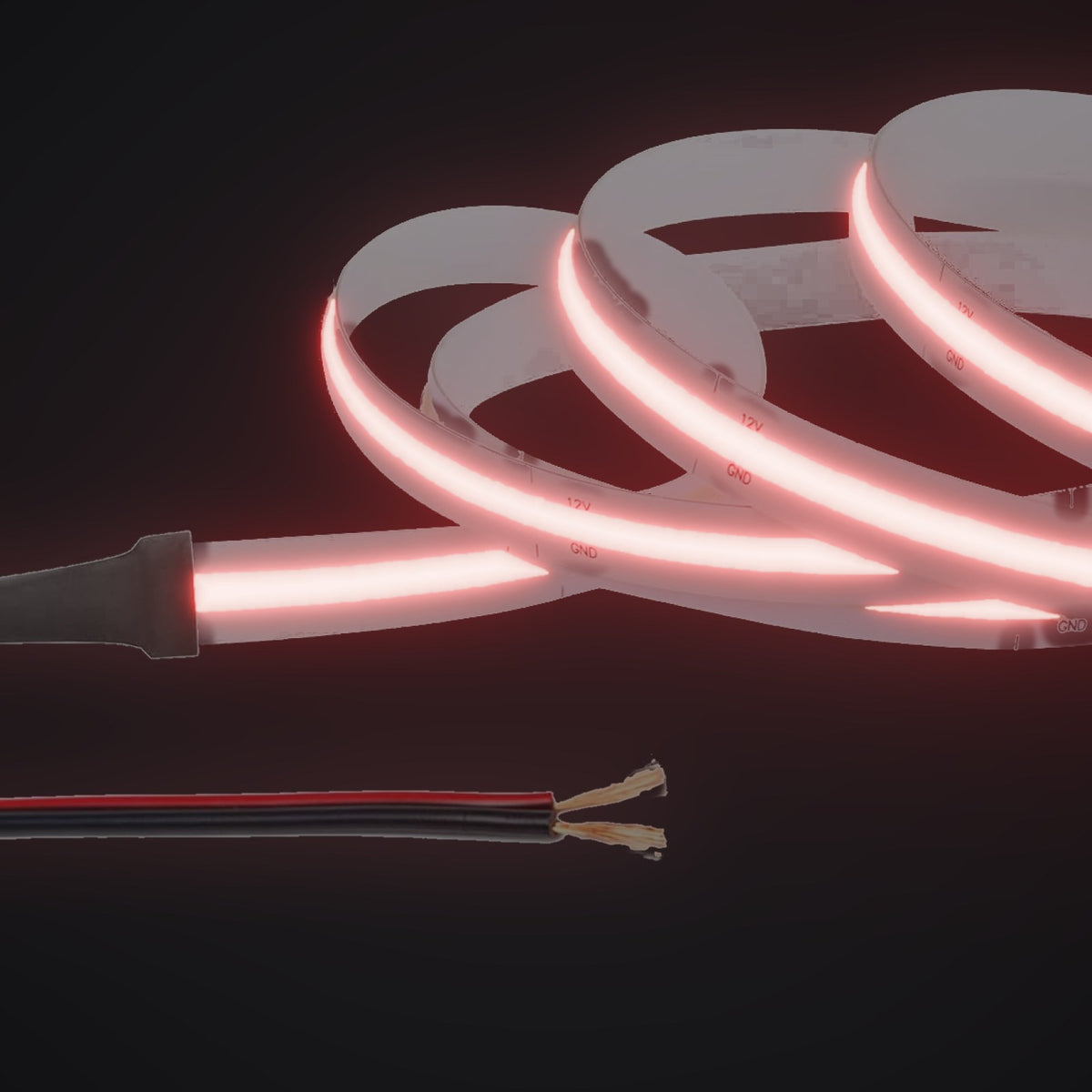Linework COB strip in red, with 12V bare red and black leads