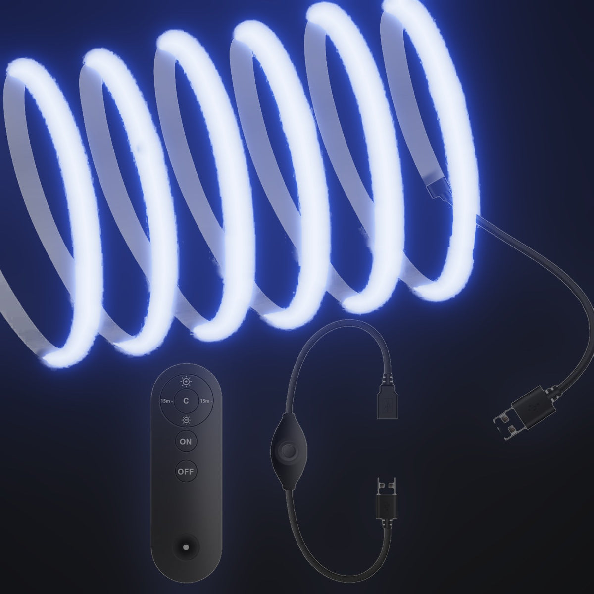 Linework COB strip in blue, with USB plug and one remote dimmer