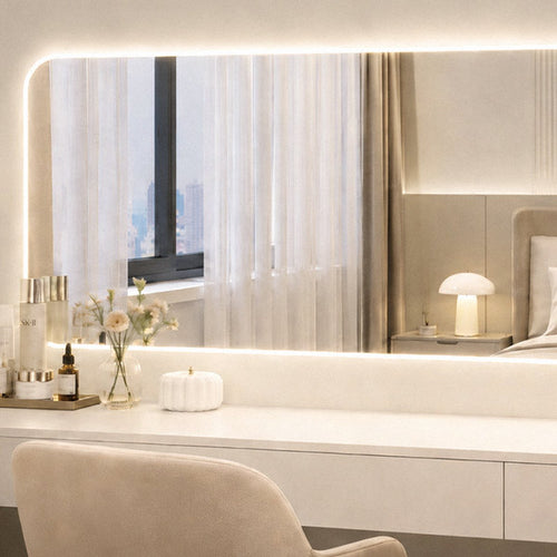 COB strip backlighting a vanity mirror