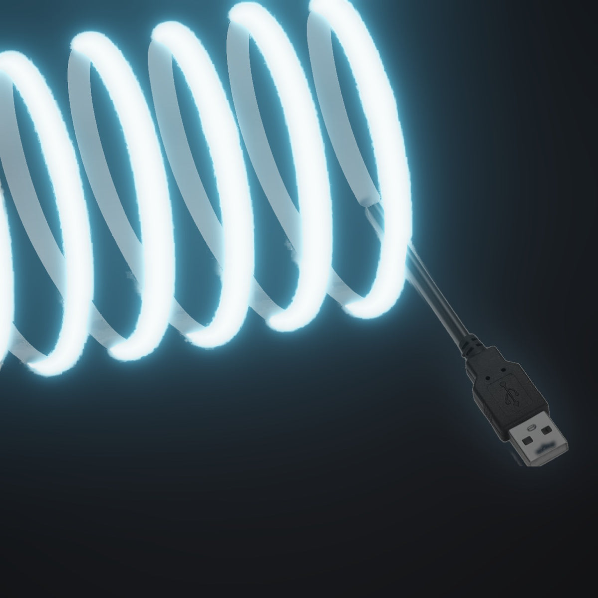 Linework COB strip in ice blue, with USB-A plug