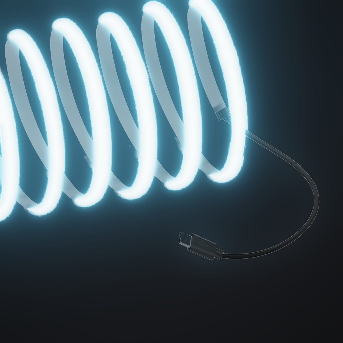 Linework COB strip in ice blue, with USB-C plug